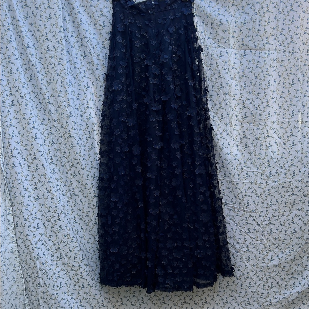 Handcrafted Elegant Navy Blue Lace Skirt - Picture 4 of 5